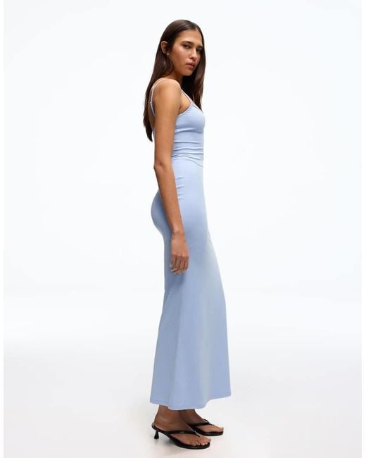 Bershka Blue Ruched Strap Midi Dress