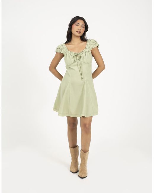 Brave Soul Green Woven Cap Sleeve Panelled Mini Dress