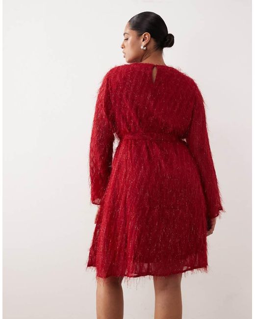 Vila Curve Fluffy Textured Tie Waist Mini Dress