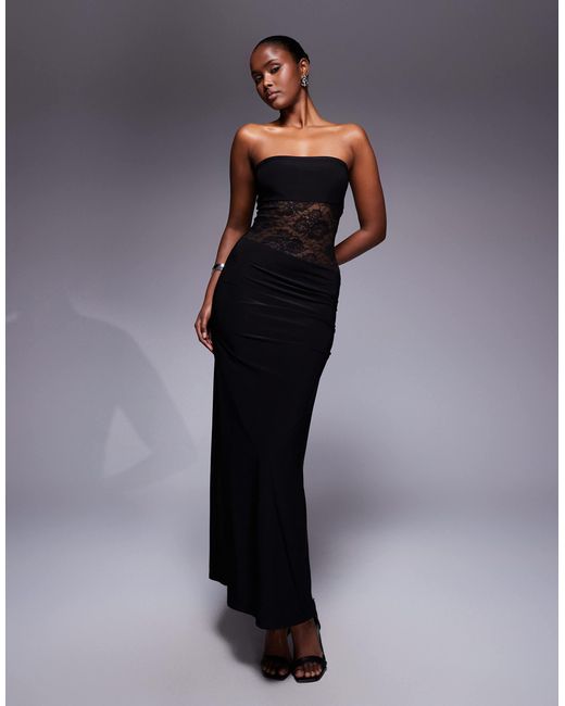 Kaiia Blue – exclusive – doppellagiges, figurbetontes, trägerloses maxikleid aus transparenter spitze