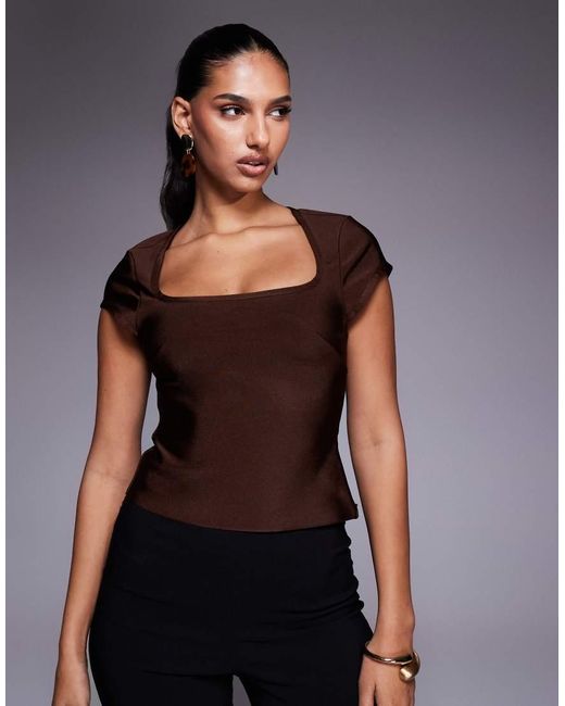ASOS Black Bandage Cap Sleeve Square Neck Top