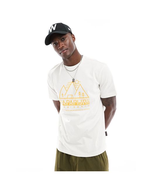 Napapijri White Faber Mountain Graphic T-shirt for men