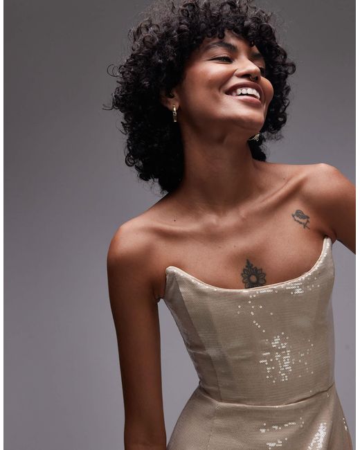 HEIRESS BEVERLY HILLS Gray Sequin Corset Detail Structured Mini Dress