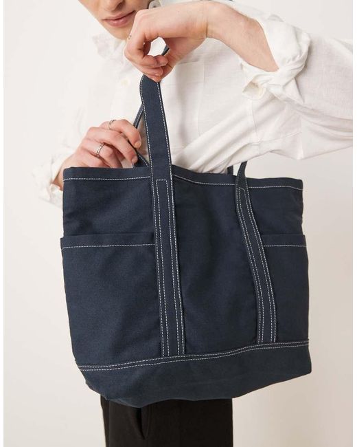 ASOS Canvas Tote Tas Met Stiksels in het Blue voor heren