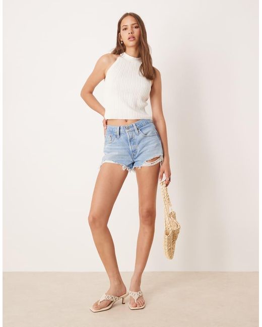 Top Sin Mangas Con Tiras Retorcidas De Punto De Bouclé De -Blanco ASOS de color Blue
