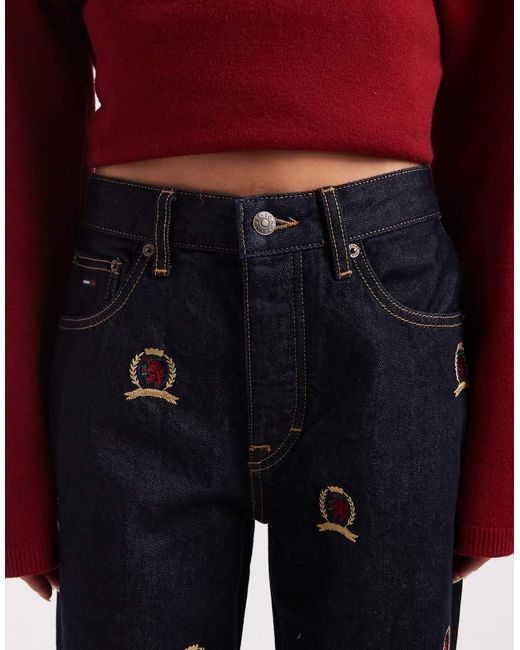 Tommy Hilfiger Red Mia All Over Crest Relaxed Straight Jeans