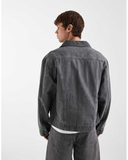 ASOS Gray Circular Design Collection Denim Trucker Jacket for men