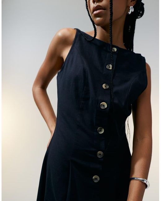 ASOS Black Slash Neck Button Down Waistcoat Maxi Dress