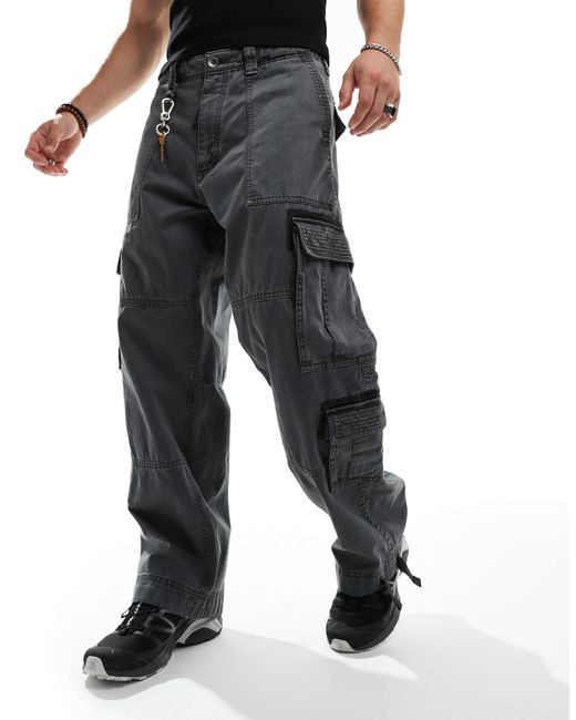 Abercrombie & Fitch – extrem weite utility-cargohose aus twill in Black für Herren