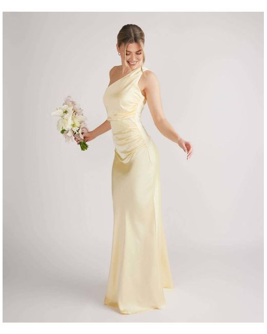 Six Stories Blue One Shoulder Satin Bridesmaid Dress
