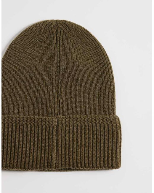 ASOS Green Knitted Pattern Edge Ribbed Beanie for men