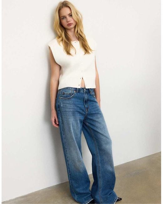 Stradivarius Blue Knit Vest With Padded Shoulders