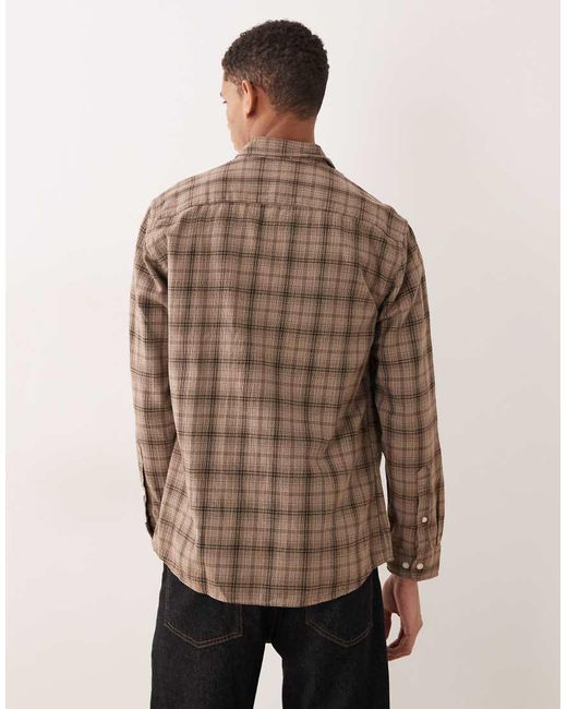 SELECTED Brown Checked Long Sleeved Shirt for men