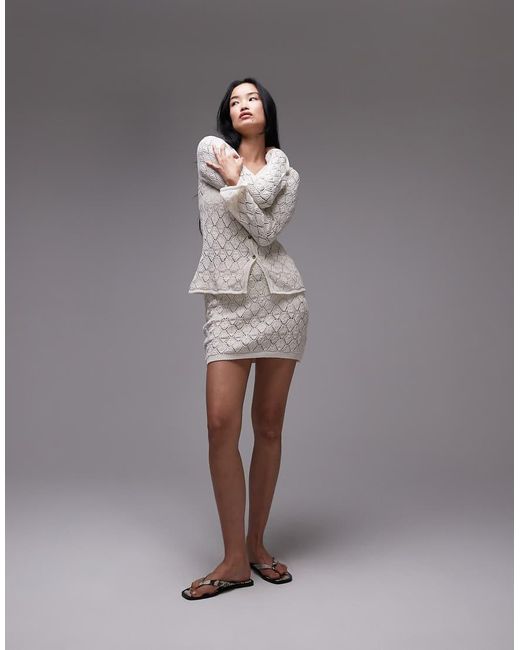 Minifalda De Punto Calado De (Parte De Un Conjunto)-Blanco TOPSHOP de color Gray