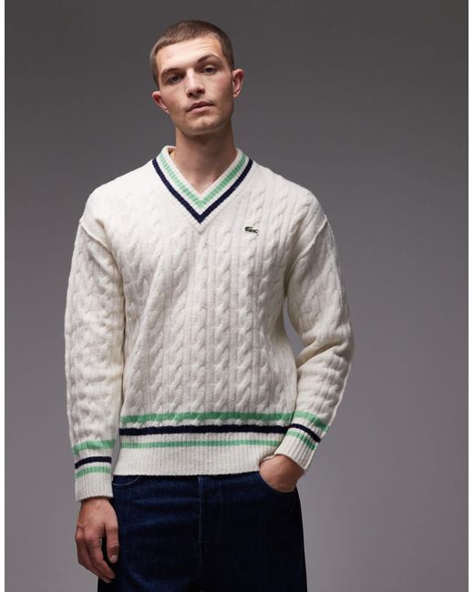 Lacoste – zopfstrickpullover in Gray für Herren