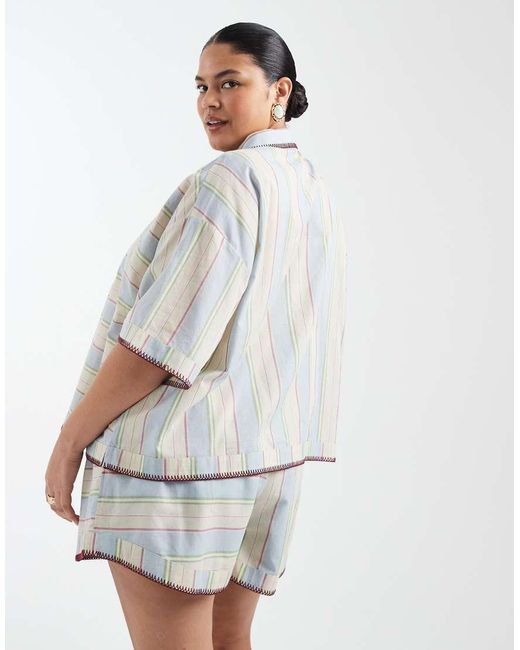 ASOS White Asos Design Curve Sasha Beach Resort Shirt Co Ord With Stitch Detail