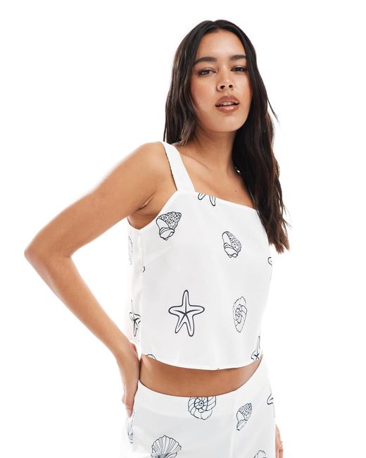 Vero Moda White – camisole mit eckigem ausschnitt und muschelmuster, kombiteil