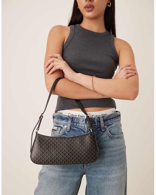 Calvin Klein Gray Jeans Logo Print Shoulder Bag