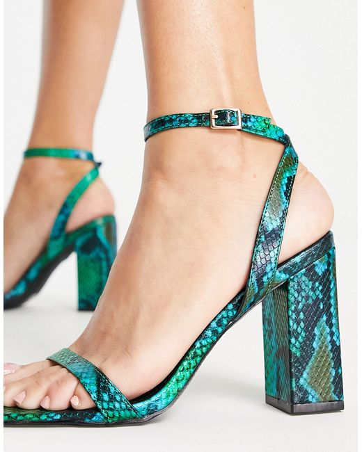 Sabina - sandales à talon mi-haut et imprimé serpent - bleu et vert Raid en coloris Green