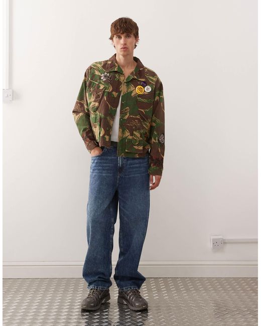 Deus Ex Machina Green Ahmisa Vintage Camo Jacket With Placement Embroidery And Pins for men