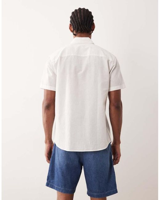 Jack & Jones White Short Sleeve Linen Blend Shirt for men