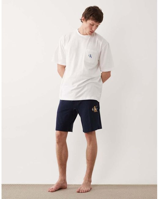 Calvin Klein White Icon Cotton Stretch Loungewear Relaxed Fit Pocket T-shirt for men