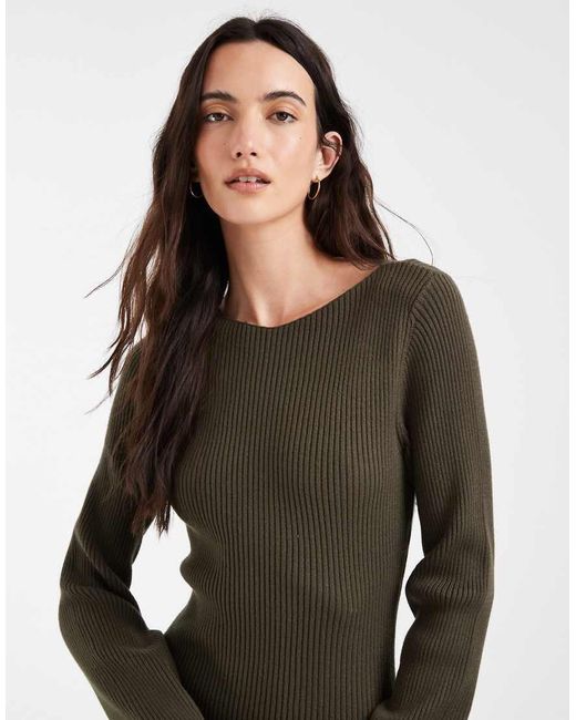 Vero Moda Brown Long Sleeve Boat Neck Knitted Mini Dress