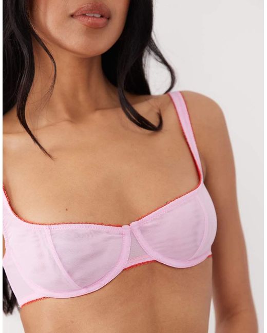 ASOS Brown Marley Sheer Mesh High Apex Balcony Underwire Bra With Picot Trim