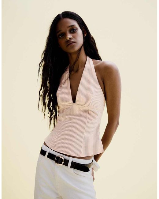 Bershka Natural Front Zip Top