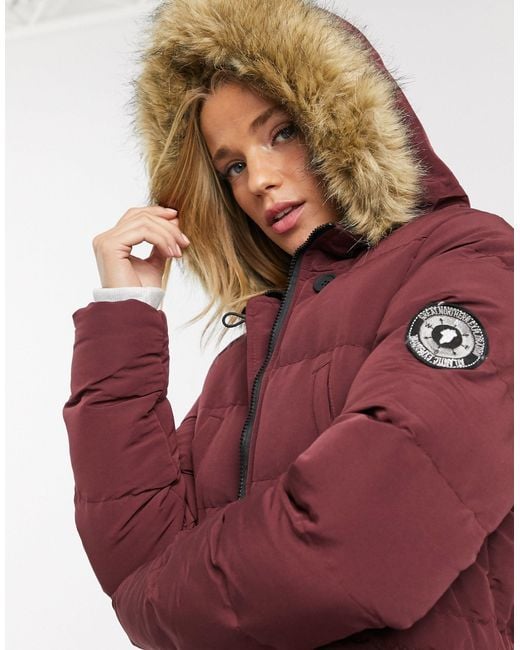 Brave Soul Marcella Padded Parka Jacket With Faux Fur Trim Hood