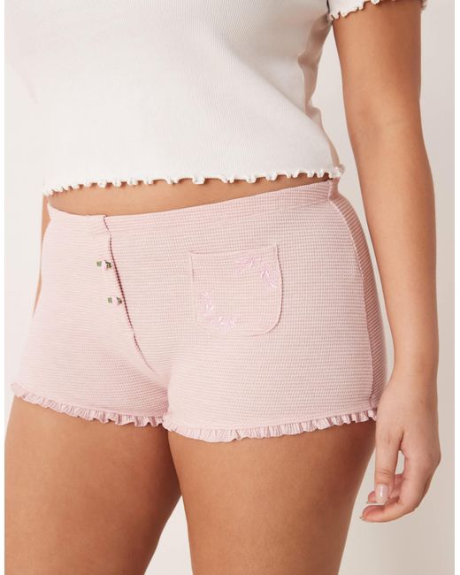 ASOS White Asos Design Curve 2-pack Waffle Boxers With Pocket Detail And Rosebud Trim