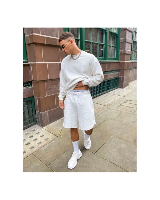 ASOS Cotton Coord Oversized Jersey Shorts With Pintucks in White for
