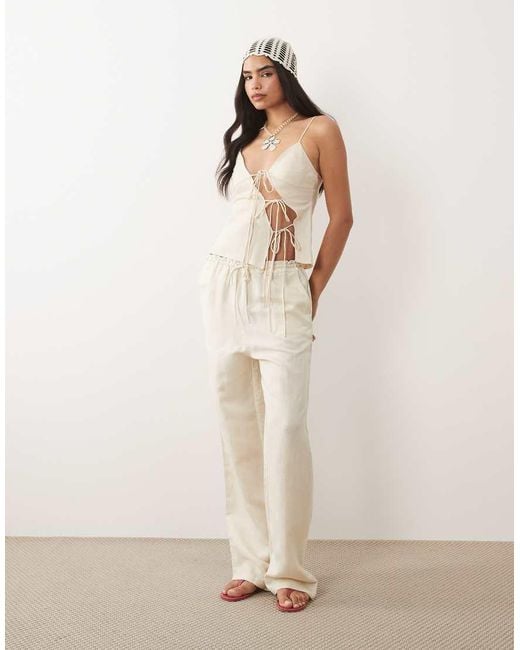 Lioness Natural Mariah Linen Rich Asymmetric Tie Detailing Cami Top