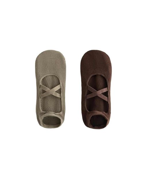 Oysho Green 2 Pairs Of Cotton Blend Yoga And Pilates Socks With Crossover Straps