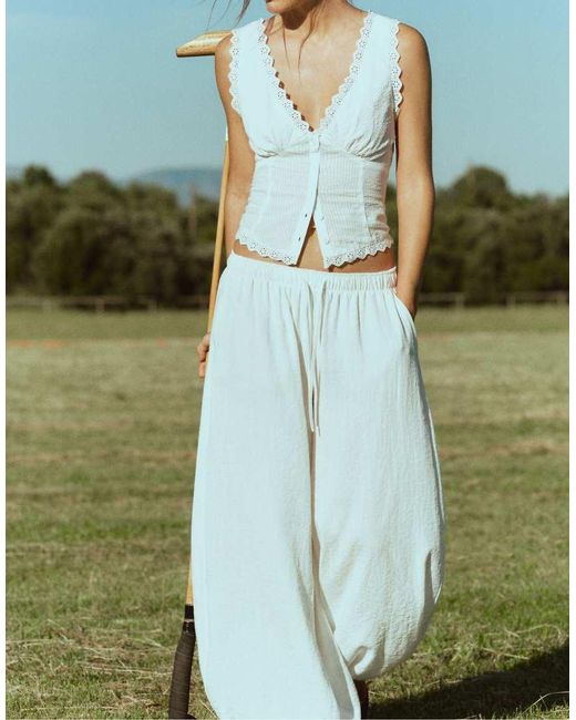 Stradivarius White Flowy Sarouel Trousers
