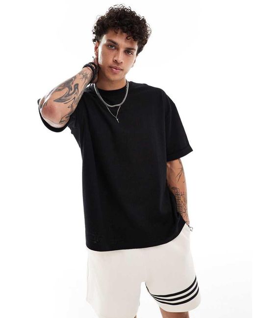 ASOS Black Oversized T-Shirt With Roll Sleeve for men