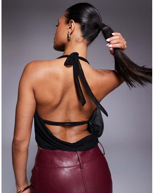 Princess Polly Black Carefree Cowl Halterneck Open Back Top