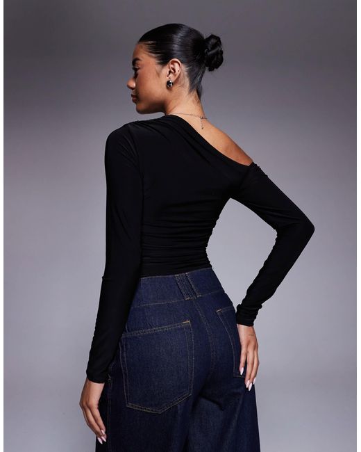 Kaiia Blue Exclusive Double Layered Slinky Off Shoulder Long Sleeve Top