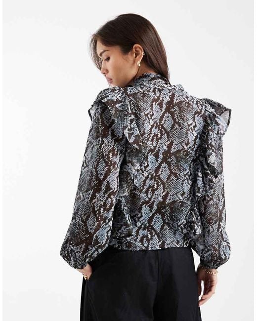 Wednesday's Girl Black Chiffon Ruffle Blouse With Scarf
