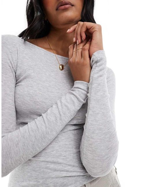 Cotton On Gray Boat Neck Long Sleeve Top