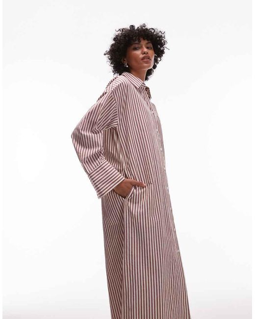 Vestido Camisero Largo A Rayas Marrones Con Paneles En Las Mangas Y Aberturas Laterales De ARKET de color Pink