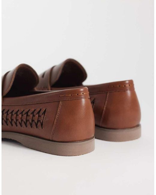 River Island Brown Weave Detail Loafers for men