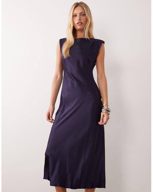 Mango Blue Sleeveless Satin Midi Dress