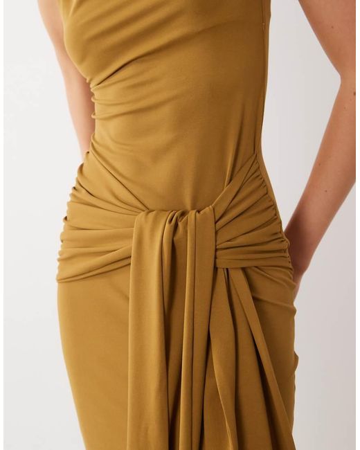 ASOS Natural Halterneck With Tie Detail Midi Dress