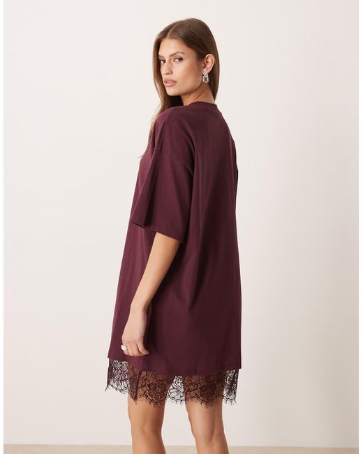ASOS Purple Oversized Mini Dress With Lace Hem Trim