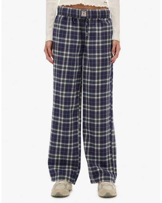 Superdry White Cotton Check Elastic Trousers