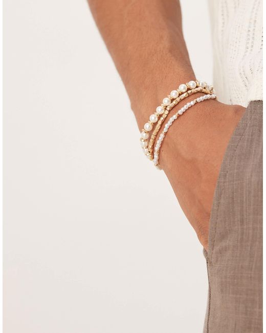 ASOS – e armbänder im perlen- und metalldesign im 3er-pack in White für Herren