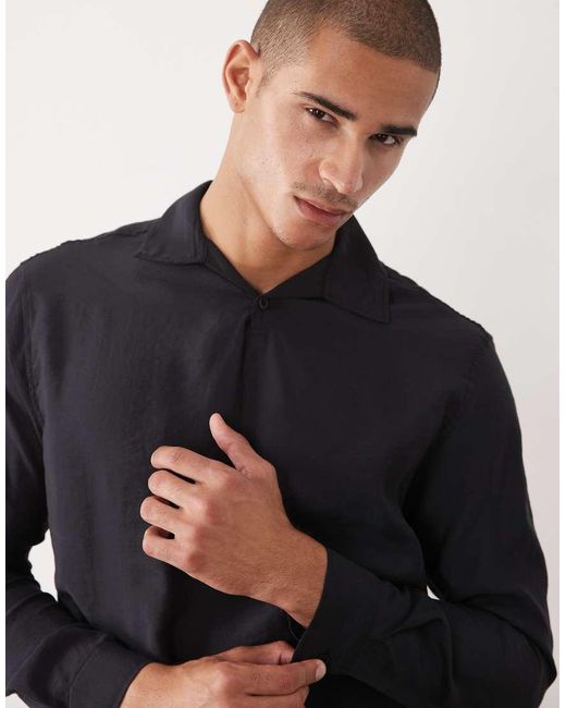 ASOS Black Relaxed Overhead Modal Shirt for men