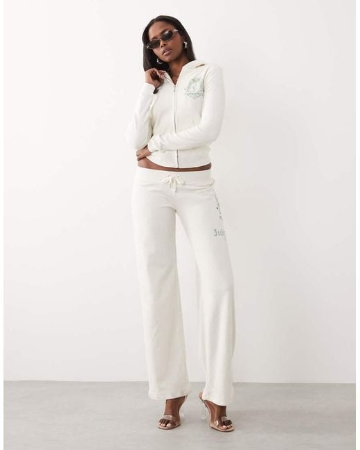 Juicy Couture White Velour Diamante Logo Detail Zip Through Hoodie