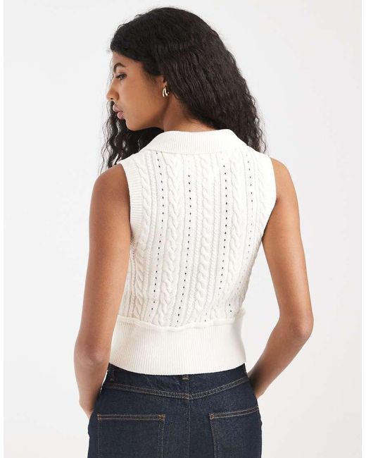 Tommy Hilfiger White Cable Knit Sleeveless Polo Shirt